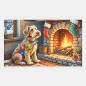 Airedale Terrier Fireplace Christmas Lights Rechthoekige Sticker (Voorkant)