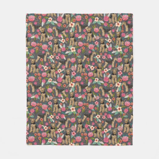 Airedale Terrier Floral dog blanket Fleece Deken (Voorkant)