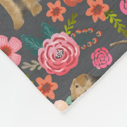 Airedale Terrier Floral dog blanket Fleece Deken (Hoek)
