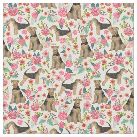Airedale Terrier floral fabric Stof (Close Up)