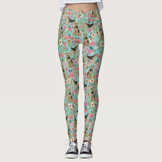 Airedale Terrier florale leggings (Voorkant)