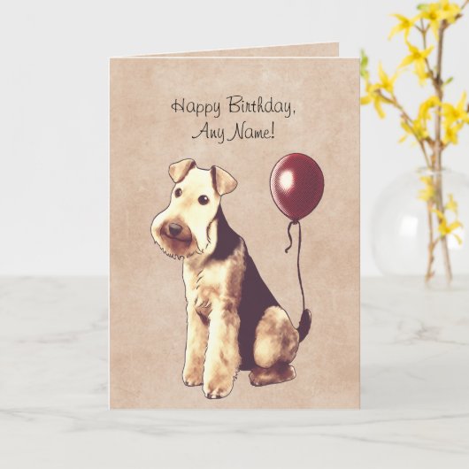 Airedale Terrier Geïllustreerde Verjaardag Kaart (Gele Bloem)