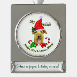 Airedale Terrier Gepersonaliseerde Kerstmis Verzilverd Banner Ornament