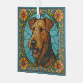 Airedale Terrier "Glas in lood" Glas Ornament (Voorkant links)