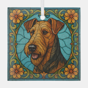 Airedale Terrier "Glas in lood" Glas Ornament