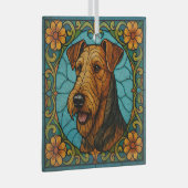 Airedale Terrier "Glas in lood" Glas Ornament (Voorkant Rechts)