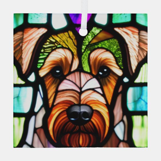 Airedale Terrier "Glas in lood" Glas Ornament (Achterkant)