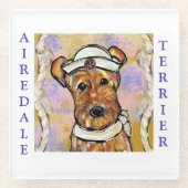 AIREDALE TERRIER GLAZEN ONDERZETTER (Voorkant)
