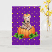 Airedale Terrier Halloween Dale-O-Lantern Kaart (Gele Bloem)