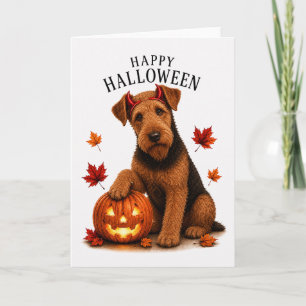 Airedale Terrier Halloween Duivels Hond Kaart