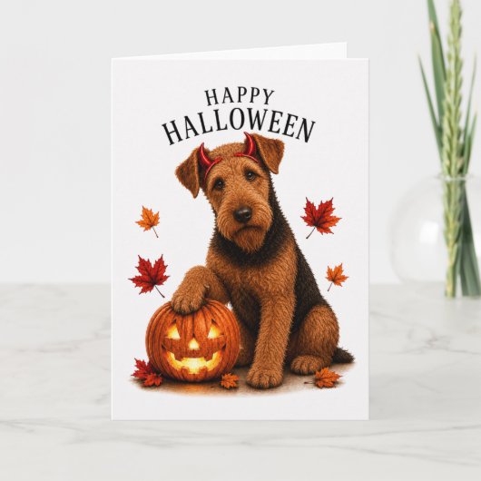 Airedale Terrier Halloween Duivels Hond Kaart (Voorkant)
