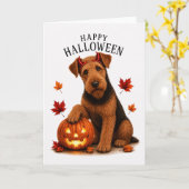 Airedale Terrier Halloween Duivels Hond Kaart (Gele Bloem)