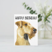 Airedale Terrier Happy Birthday Waterverf Briefkaart (Staand voorkant)