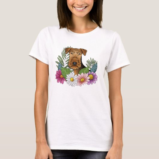 Airedale Terrier Head met kleurrijke wilde bloemen T-shirt (Voorkant)