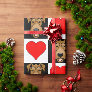 Airedale Terrier Heart Pattern Cute Hondenliefhebb Cadeaupapier