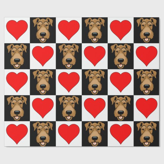 Airedale Terrier Heart Pattern Cute Hondenliefhebb Cadeaupapier (Vlak)