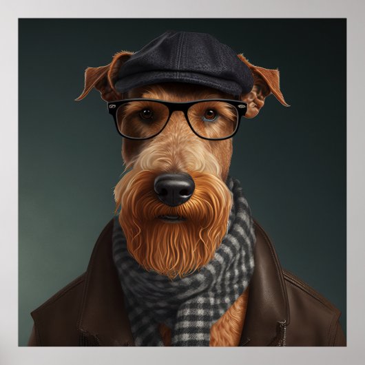 Airedale Terrier Hipster Dog Poster (Voorkant)