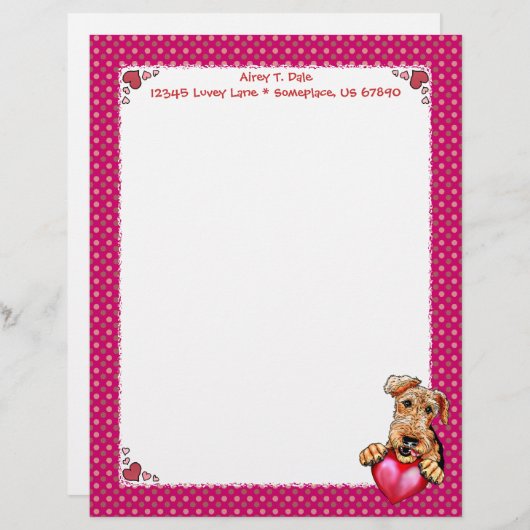 Airedale Terrier Holding Heart Gepersonaliseerd Briefhoofd (Voorkant / Achterkant)