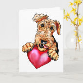 Airedale Terrier Holding Heart Kaart (Gele Bloem)