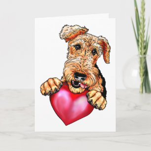 Airedale Terrier Holding Heart Kaart