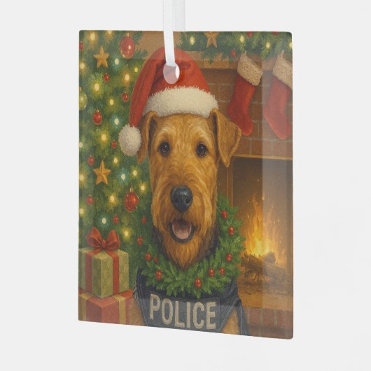 Airedale Terrier Holiday  Glas Ornament (Voorkant links)