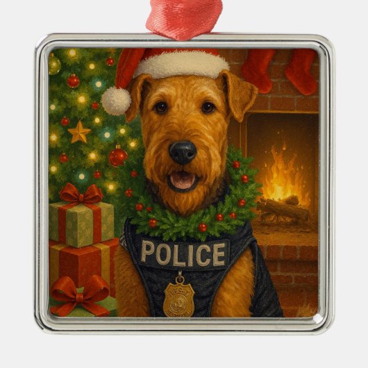 Airedale Terrier Holiday Metalen Ornament (Voorkant)