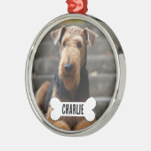 Airedale Terriër Hond Aangepaste Foto & Naam Memor Metalen Ornament (Links)