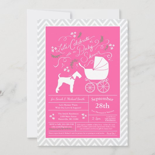 Airedale Terrier Hond Baby Shower Roze Meisje Kaart (Voorkant)