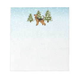 Airedale Terrier-hond Besneeuwde Winterbos Festief Notitieblok