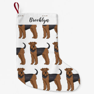 Airedale terrier hond cartoon illustratie kleine kerstsok