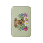 Airedale Terriër Hond en Kleurrijke Bloemen Groen Badmat (Voorkant Verticaal)