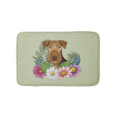 Airedale Terriër Hond en Kleurrijke Bloemen Groen Badmat (Voorkant)