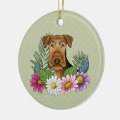 Airedale Terriër Hond en Kleurrijke Bloemen Groen Keramisch Ornament (Links)