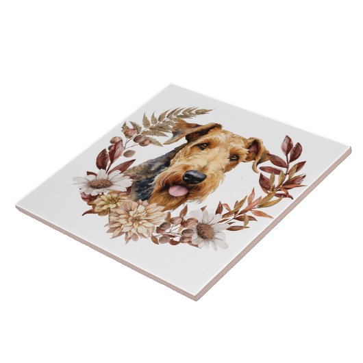 Airedale Terrier Hond Herfst krans Tegeltje (Zijkant)