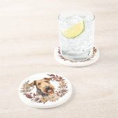 Airedale Terrier Hond Herfst krans Zandsteen Onderzetter (Zijkant)