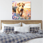 Airedale Terrier-hond in een bloemenweide Canvas Afdruk (Insitu (Slaapkamer))