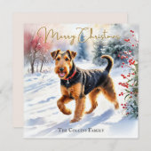 Airedale Terrier Hond In Winter Sneeuw Kerstmis Feestdagenkaart (Voorkant / Achterkant)
