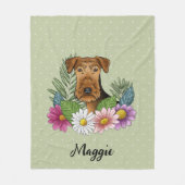 Airedale Terriër Hond Kleurrijke Bloemen en Naam Fleece Deken (Voorkant)