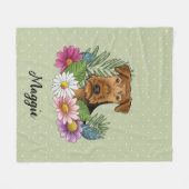 Airedale Terriër Hond Kleurrijke Bloemen en Naam Fleece Deken (Voorkant (Horizontaal))