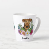 Airedale Terriër Hond Kleurrijke Bloemen en Naam Latte Mok (Rechterhoek)