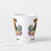 Airedale Terriër Hond Kleurrijke Bloemen en Naam Latte Mok (Voorkant)