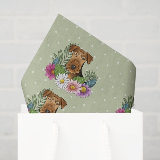 Airedale Terrier Hond Kleurrijke Zomerbloemen Groe Tissuepapier (Cadeauzakje)