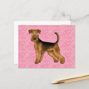 Airedale Terriër Hond Liefde Met Roze Hartpatroon Briefkaart