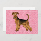 Airedale Terriër Hond Liefde Met Roze Hartpatroon Briefkaart (Voorkant / Achterkant)