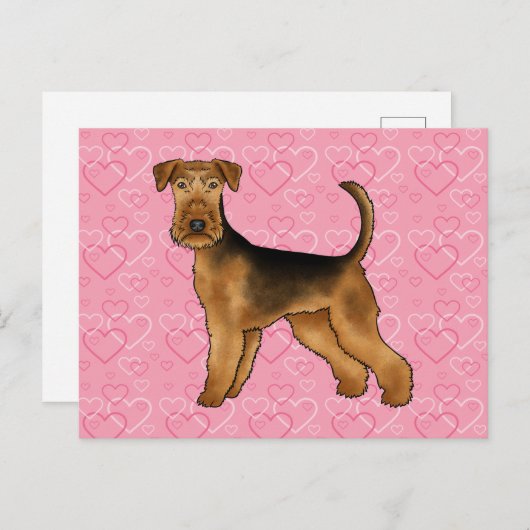 Airedale Terriër Hond Liefde Met Roze Hartpatroon Briefkaart (Voorkant / Achterkant)