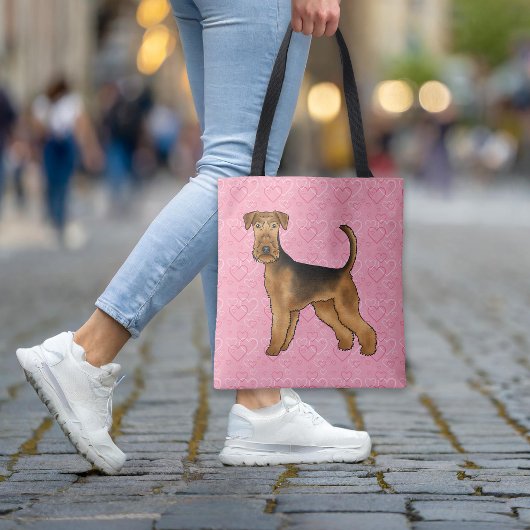 Airedale Terriër Hond Liefde Met Roze Hartpatroon Tote Bag