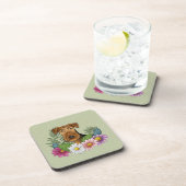 Airedale Terriër Hond met kleurrijke bloemen groen Bier Onderzetter (Rechterzijde)