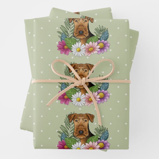 Airedale Terriër Hond met kleurrijke bloemen groen Inpakpapier Vel (In situ)