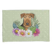 Airedale Terriër Hond met kleurrijke bloemen groen Kussensloop (Voorkant-Rechts)