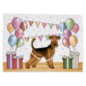 Airedale Terriër Hond Met Pastel Kleuren Verjaarda Groot Cadeauzakje (Achterkant)